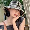 Hemp rope straw striped bucket hat women's summer casual versatile sunscreen basin hat outdoor sun hat straw hat big brim