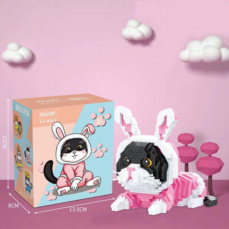 Cute Cartoon Cat Building Blocks Diamond Bricks Disguised Cat Model Educational Toys Kids Girl Gifts