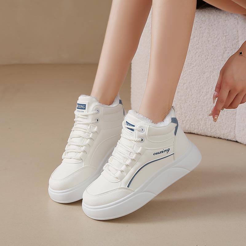 CRLAYDK Зимние новые женские высокие кроссовки с меховой подкладкой теплые повседневные удобные теннисные туфли на шнуровке классические прогулочные ботинки