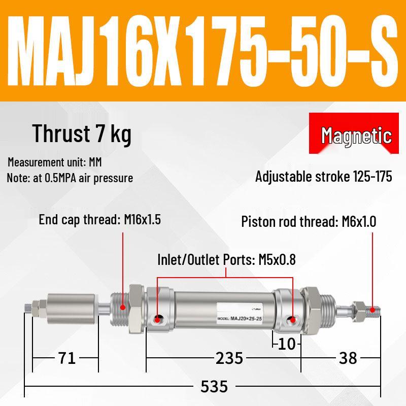 Adjustable Stroke Mini Stainless Steel Pneumatic Cylinder (maj16/20/25/32/40X100-25-50sca)