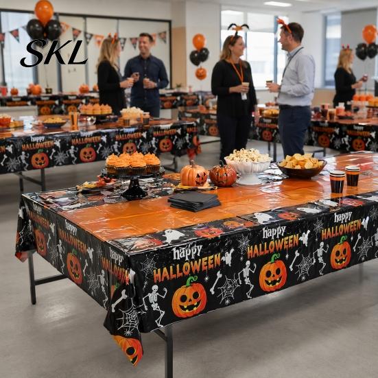 Festive Tablecloth Happy Halloween Disposable Tablecloth, Spooky Pumpkin Ghost Skeleton Waterproof Party Decoration Table Cover for Kitchen