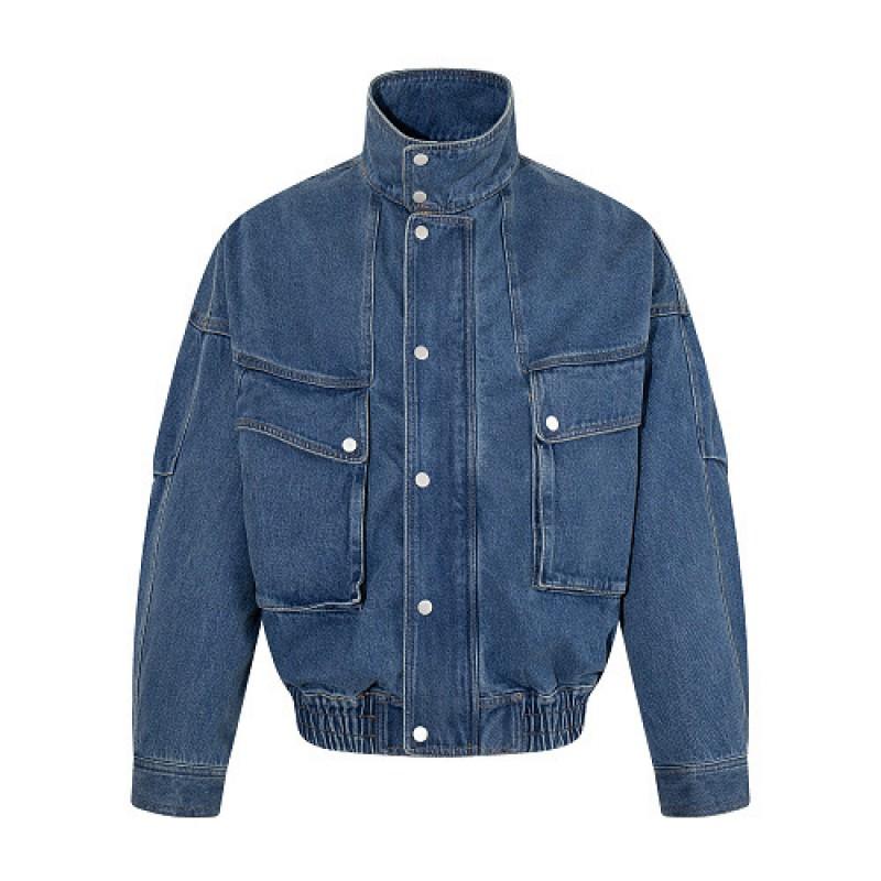 Unisex Retro Streetwear Oversized Cotton Jacket With Large Pockets Loose Fit Stand Collar Outerwear