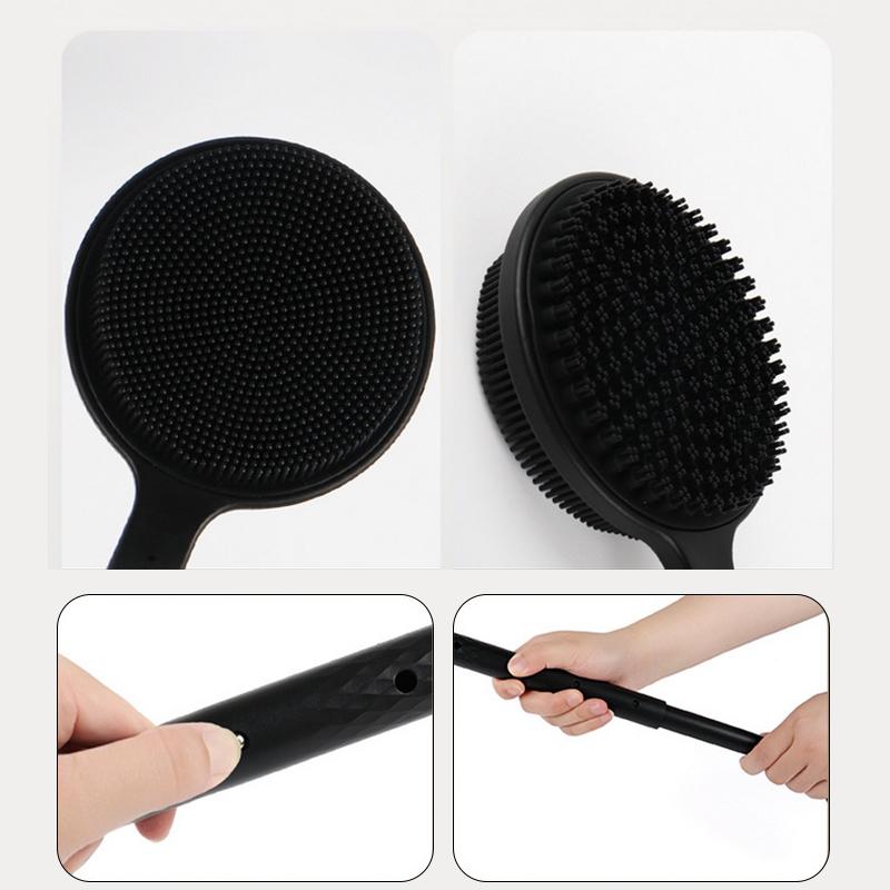 Силиконовая щетка для спины для душа, щетка для тела с телескопической регулируемой длинной ручкой, двусторонняя щетка для душа