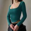 2022 Summer Lounge Wear New Fashion Ladies Shirts Square Neck Slim Collar Women's T-Shirt Long Sleeve Slim Cropped Sexy Top