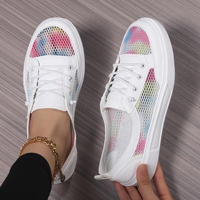 Летняя сетчатая обувь 2025 новая тонкая полая дышащая обувь на платформе маленькие белые туфли мягкая подошва женские дорожные сандалии женская обувь