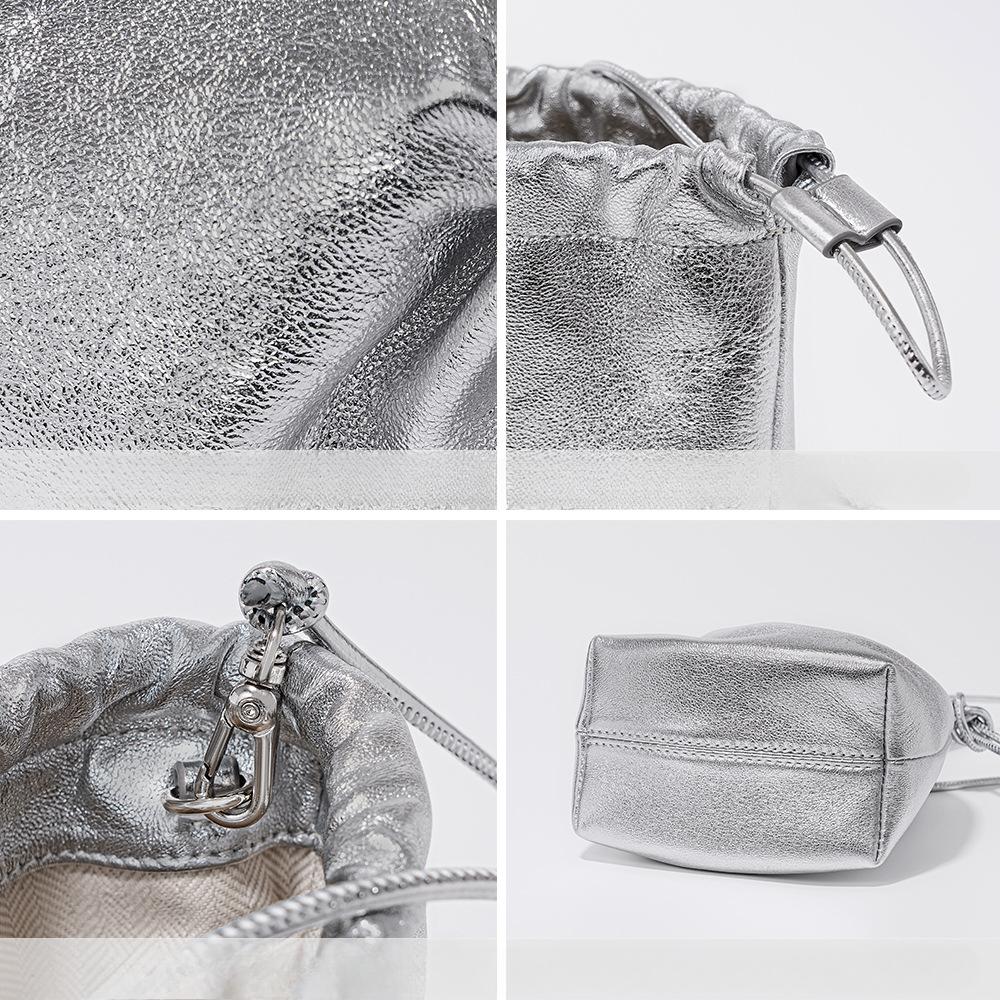 Мини Сумка-мешок на шнурке, Ручная сумка-ведро, Наплечная сумка из натуральной кожи