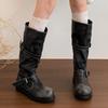 Высокие сапоги женские плоская подошва зимняя обувь дизайнерский тренд новые сапоги до колена гладиатор рыцарские элегантная женщина botas mujer zapatos