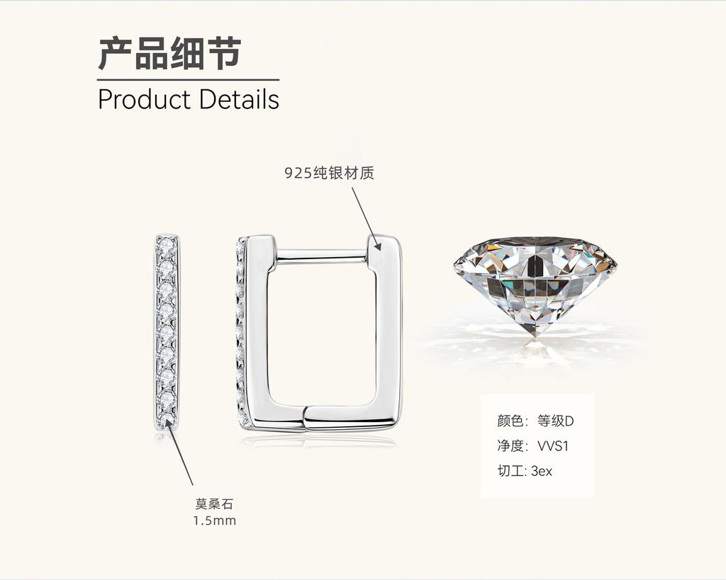 Silvere Glam Стиль Роскоши, Ощущение Высокого Класса, Квадратные Серьги с Муассанитами, Женский Нишевый Дизайнерский Тренд, Серьги из Стерлингового Серебра S925