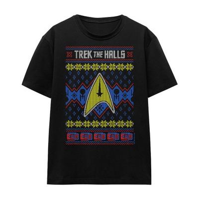 STAR TREK Унисекс футболка для взрослых "Прогулка по залам" Уродливый Рождественский дизайн