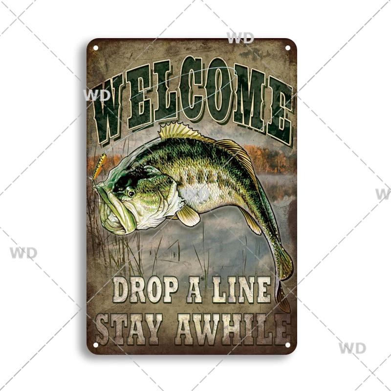 Funny Fishing Metal Tin Sign Retro Vintage Plaque Metal Poster Go Fishing Lover Gift Plate For Men Cave Fishing Home Wall Decor