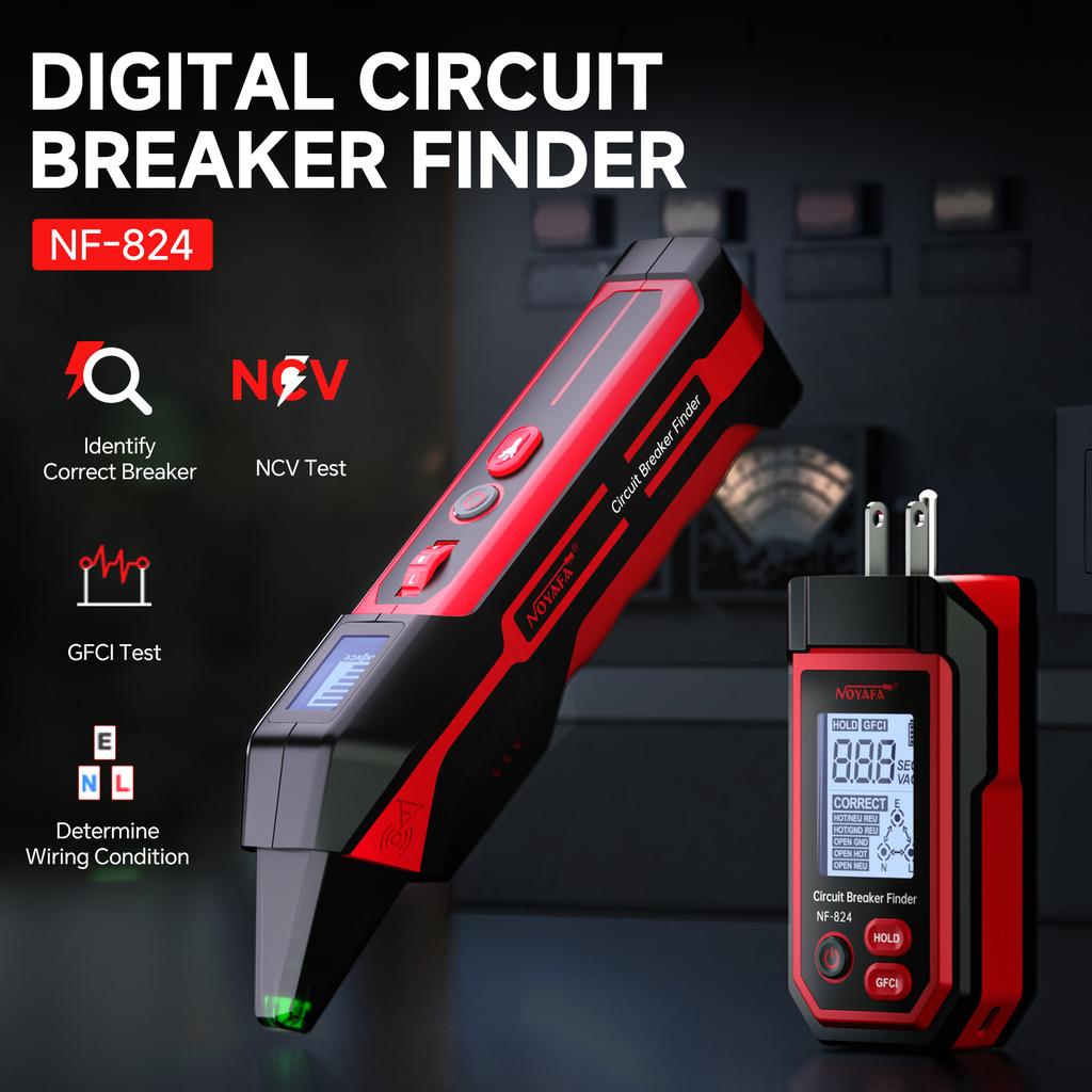 Hot selling NF-824 Circuit Breaker Finder with LCD Display, NCV Tester& Flashlight, Voltage Tester with Integrated GFCI Outlet