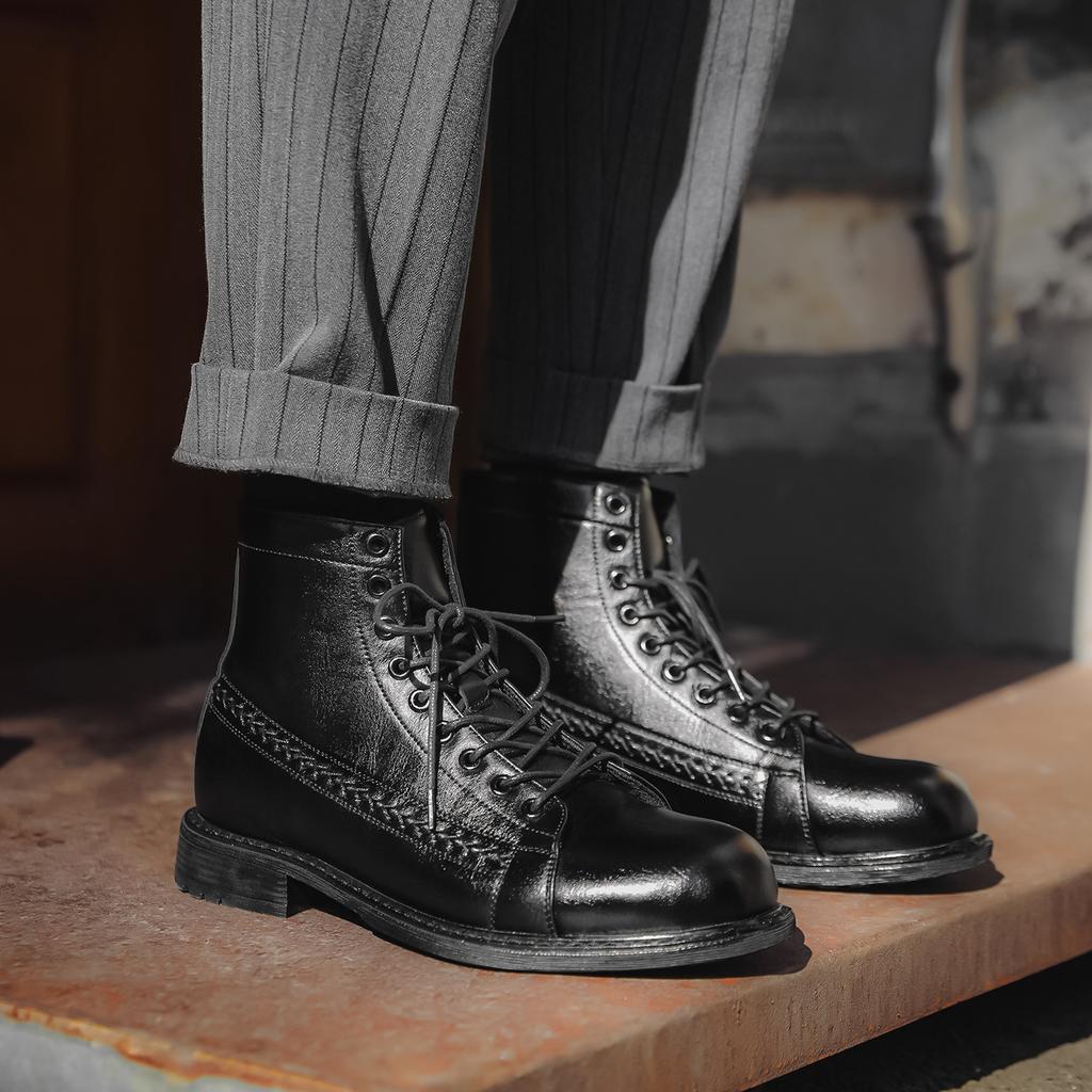 Fashion Mens Ankle Boots Classic Handmade Leather Boot Fashion Motorcycle Boots Lace Up Non Slip Trekking Boot Work Safety Boots for Men