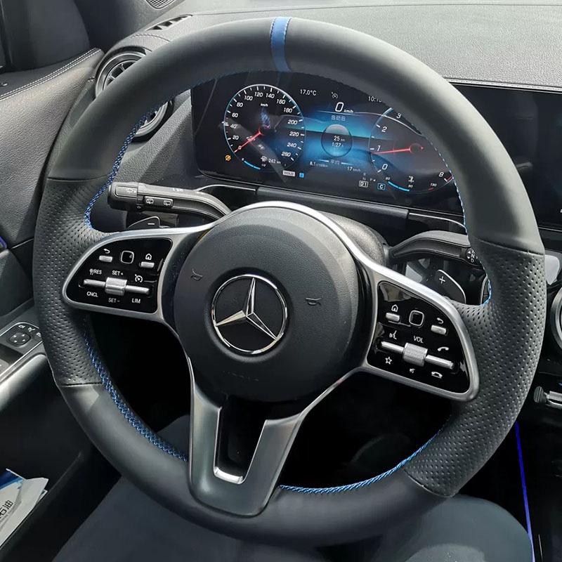For Mercedes Benz A C Class E260 E300 GLB GLA GLE GLC Manual Sewing Car Steering Wheel Covers Car Accessories Genuine Leather