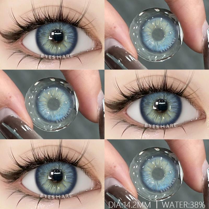 2Pcs Natural Green Colored Contacts Blue Lenses Korean Brown Eye Contacts Yearly Lens Makeup Gray Pupils Use for Eye