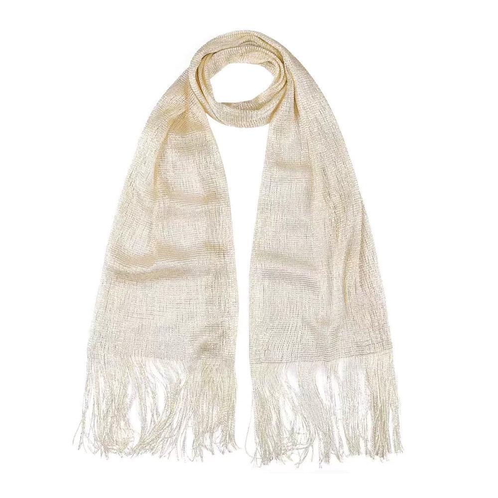 Солнцезащитный кружевной шарф с кисточками из шелка, манишка, защита шеи, яркая ажурная шаль, тонкий модный золотистый серебристый блестящий шарф