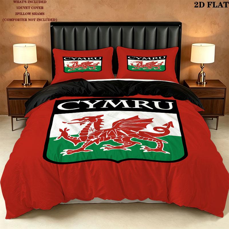 Y Ddraig Goch Pattern Bedding Quilt Set Quilt Cover Pillowcase Home Birthday Gift(1 * duvet cover + 2 * pillowcase, without core)