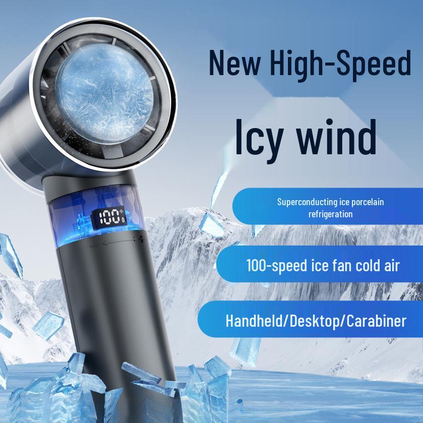 High-Speed Portable USB Handheld Fan with Carabiner and Cold Compress Feature