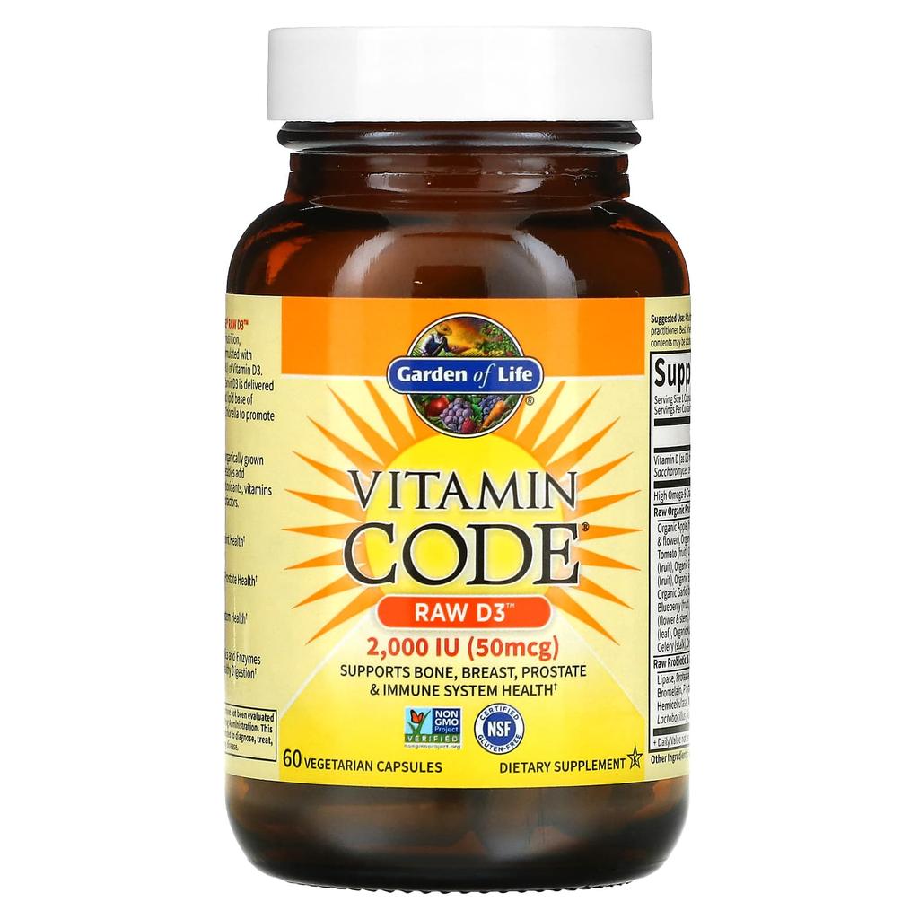 Garden of Life, Vitamin Code, сырой D3, 2000 МЕ, 60 растительных капсул