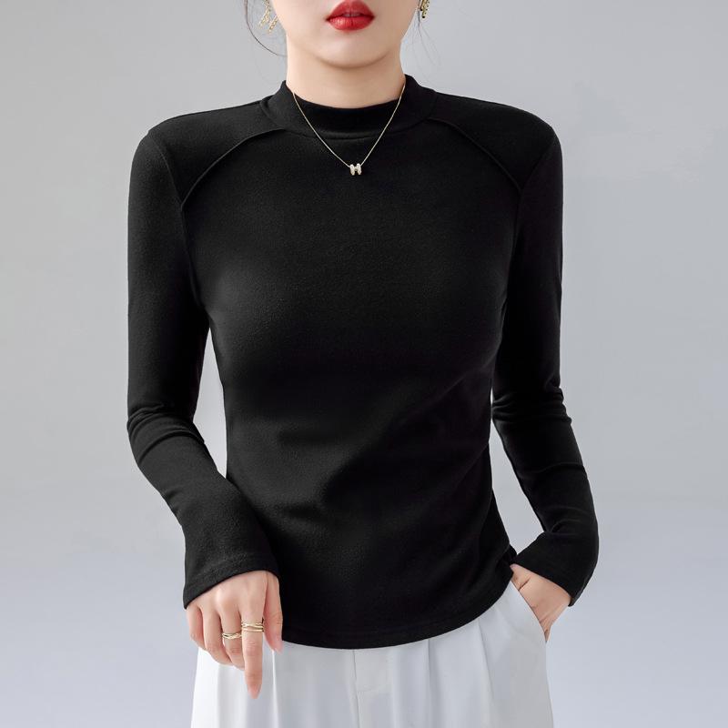 Осенне-зимняя женская блузка, теплая рубашка с длинными рукавами и полувысоким воротником