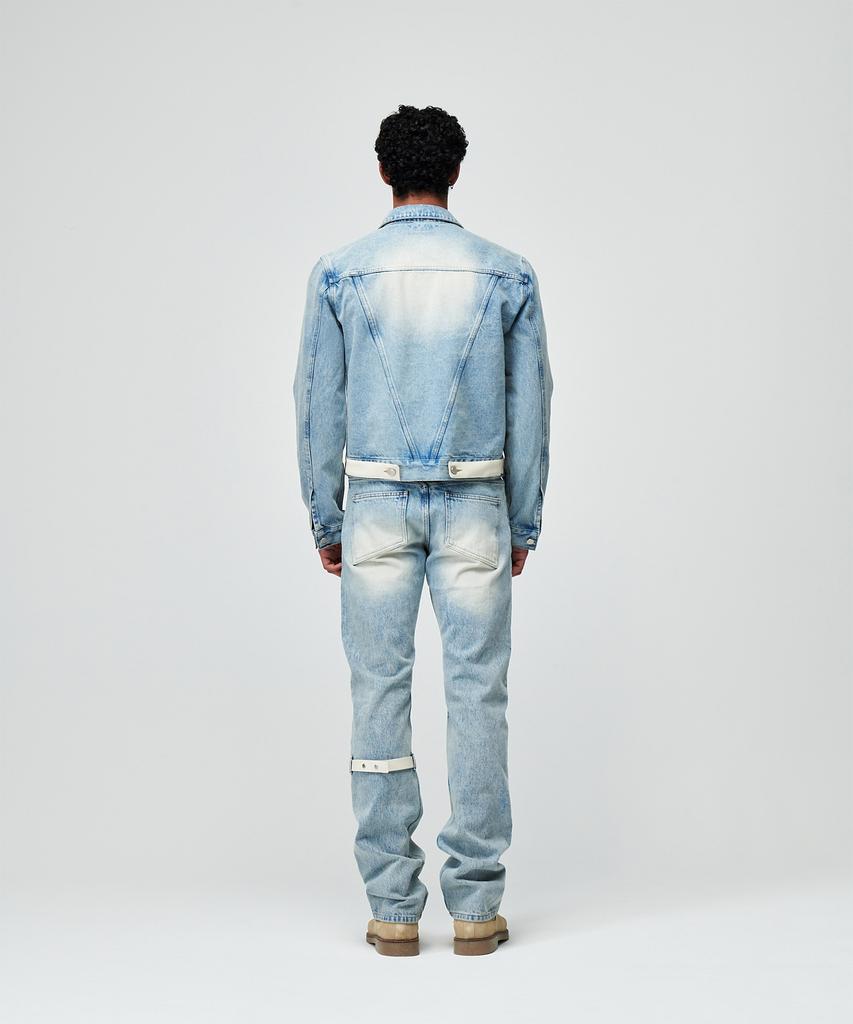 Jiz Louise Leather Point Washed Denim Jacket