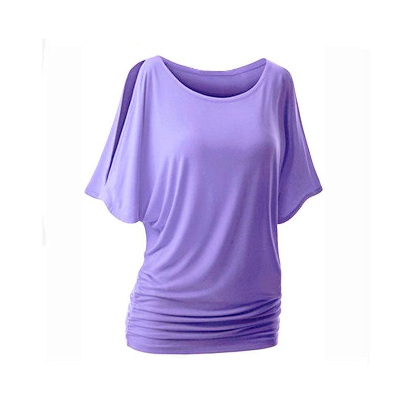 Женская футболка большого размера с открытыми плечами, рукавами «летучая мышь» и круглым вырезом - Многоцветная