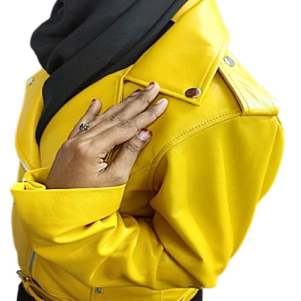 Women's Yellow 100% Genuine Lambskin, Soft Leather, Biker Jacket, Real Lambskin ,Yellow Leather, Moto Jacket, Ladies Yellow Jacket, Gift For Her