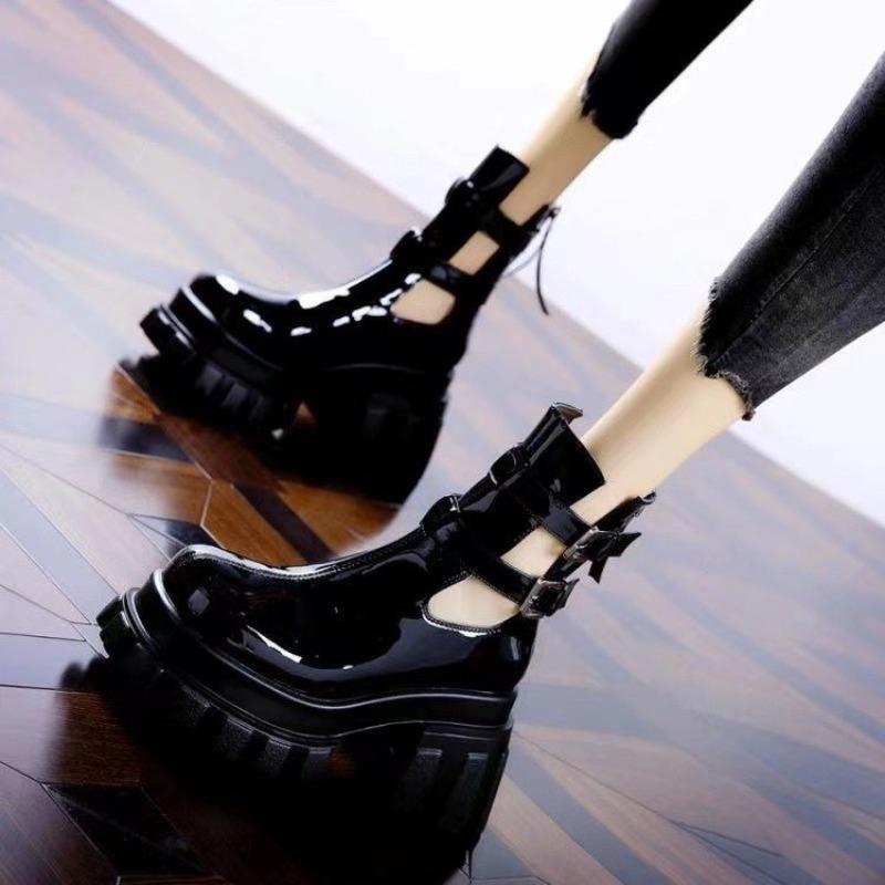 Модная платформа на высоком каблуке, ажурные модные ботинки 2025 весна и лето, новинка, двойная пряжка-ремень, британский стиль