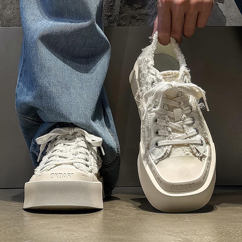 58106 нишевые оригинальные парусиновые туфли с квадратным носком для мужчин и женщин, для пар, на толстой подошве, белые, повседневные, универсальные, кеды