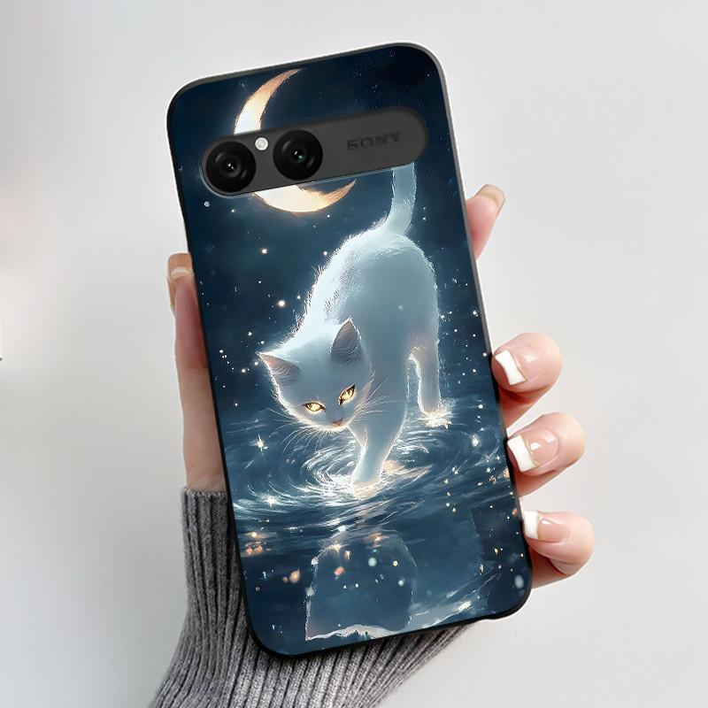 Cute Case For Sony Xperia 10 VII Fundas Capa Printing Shell Protective Cover Soft Silicone Cartoon Black Casing Coque
