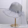 French Hepburn style double mesh yarn pearl lace bow sun hat vacation travel sunscreen sunshade mesh hat