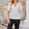 Women Sequin Tops V-Neck Ruffle Sleeves Glitter Blouses Waist Tight Elastic Hem Evening Cocktail Shiny Tops