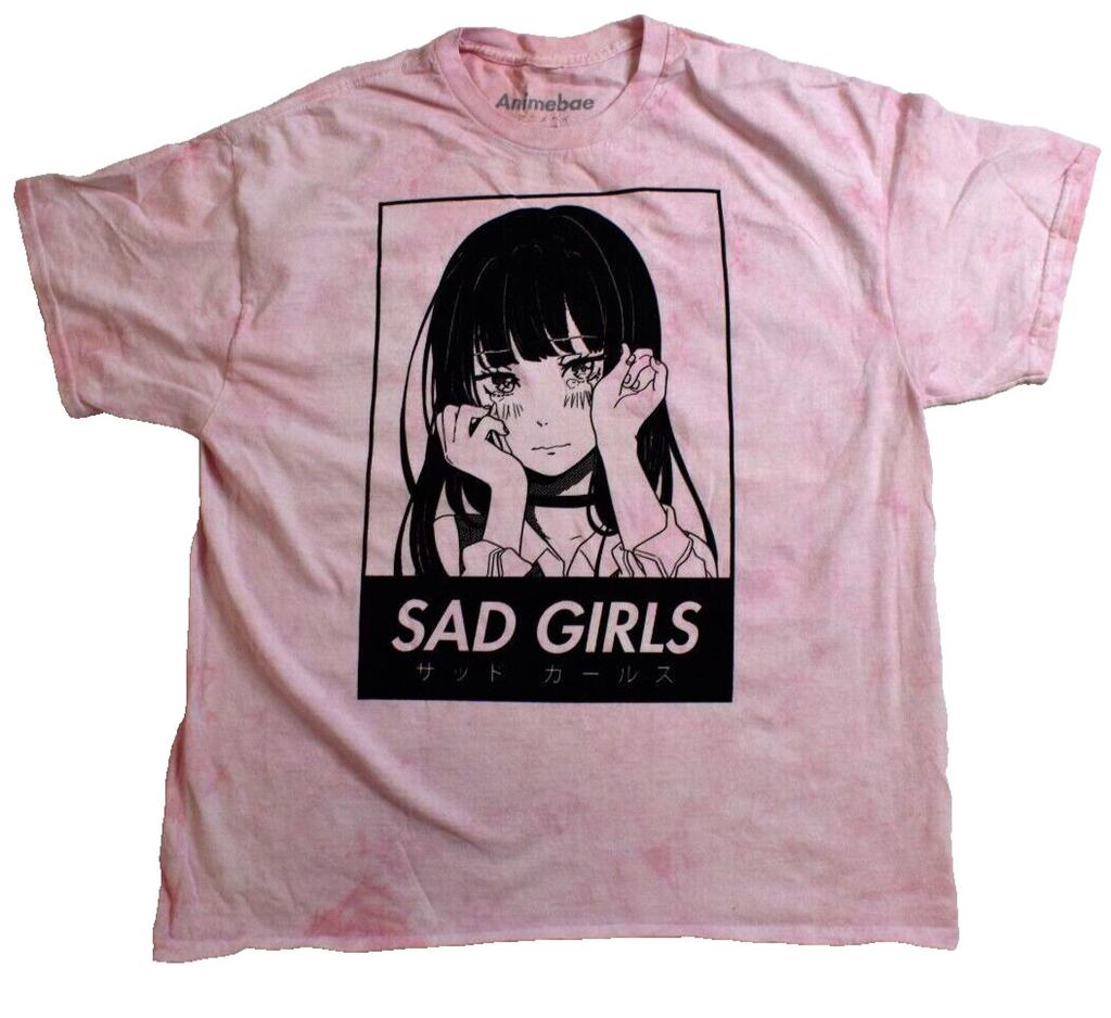 Animebae Мужская футболка с принтом Sad Girl Розовый стиранный New
