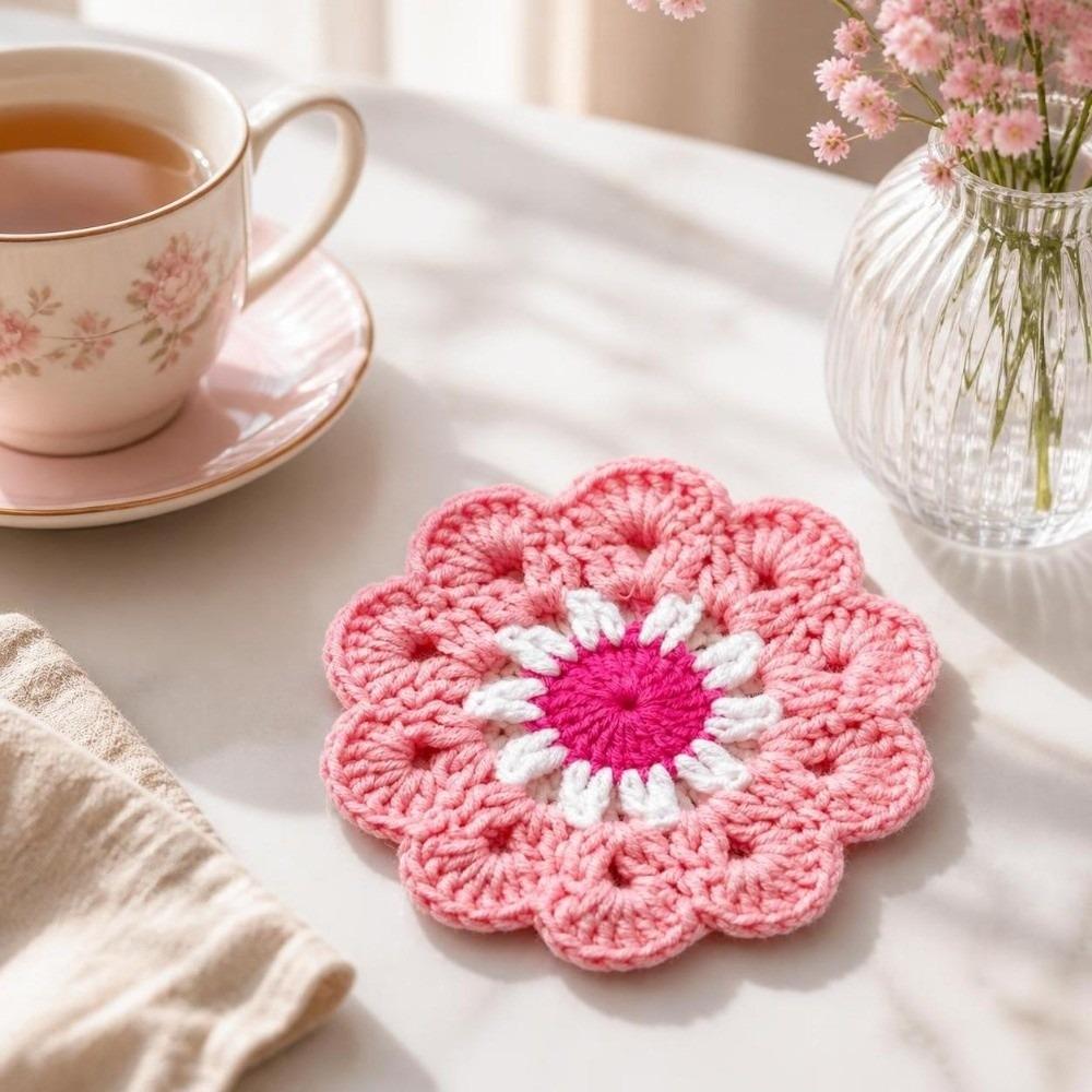 Handmade Crochet Flower Coasters Heat Resistant Mug Mat Creative Trivet Mats Coffee Cup Use