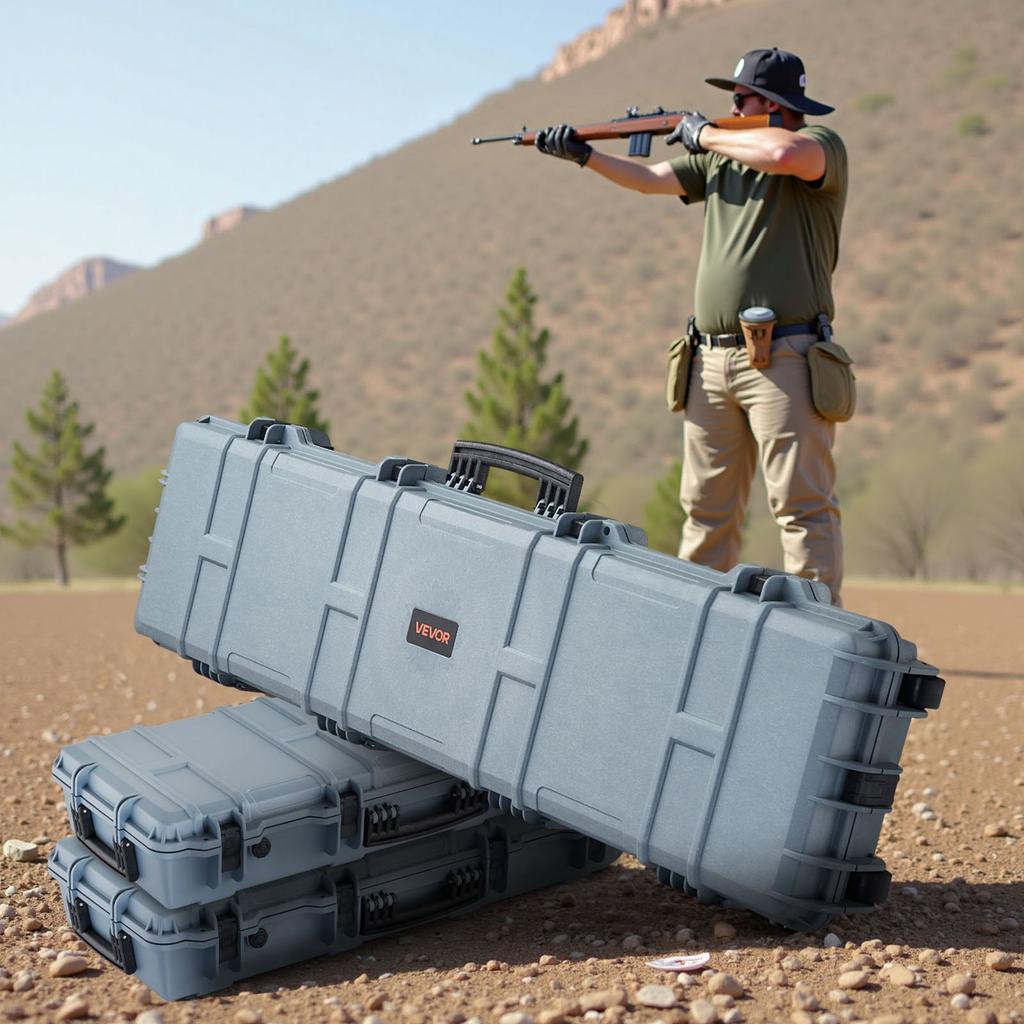 VEVOR Hard Rifle Case, Lockable Rifle Case with Pre-cut Foams, 138 cm Movable Gun Storage with Wheels