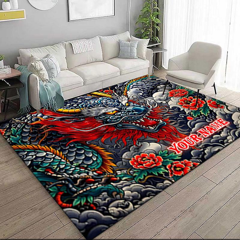 1PC Custom Name Dragon Tattoo Artwork Theme Floor Mat Ideal for Living Room, Game Rooms, Office, Bedroom,Floor Mat Playful Design