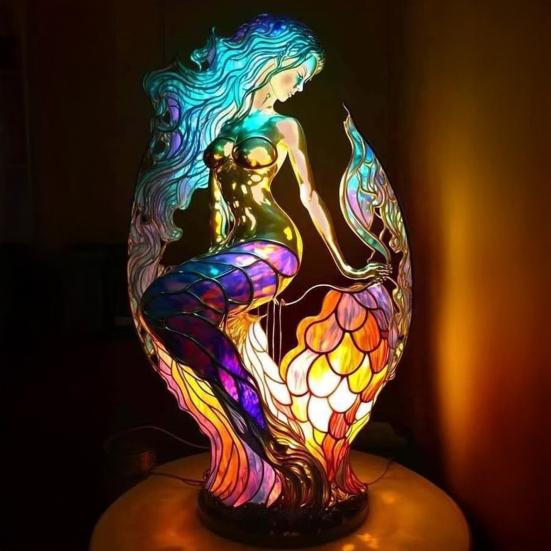 Stained Glass Animal Table Lamp Battery Operated Vintage Animal Night Light Home Office