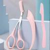 1pc Crescent Eyebrow Trimmer + 1pc Pink Eyebrow Scissors + 1pc Pink Folding Eyebrow Trimmer, Pink Eyebrow Clipper with Built-in Comb