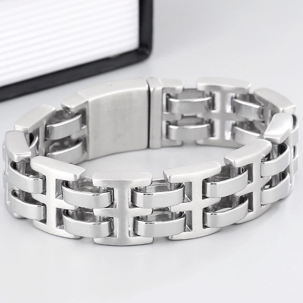 Men's Double Row Link Chain Bracelet for Men Polished 316L Stainless Steel Massive Style Male Jewelry Accessory 21MM 23CM Long