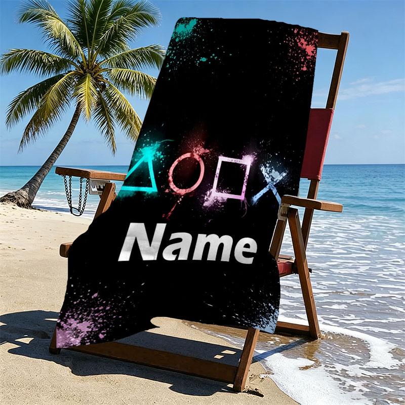 Custom Name Personalized Game on Print Beach Towel, for Trip Camping Beach Party Home Decor, Birthday Gift for Family & Friends