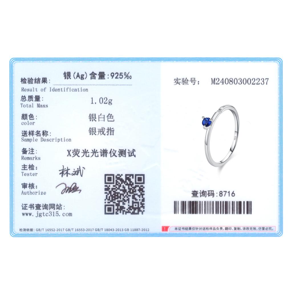 Ailmay Genuine 925 Silver Simple Navy Blue Zircon Ring for Women Fashion Minimalist Ring Fine Jewelry