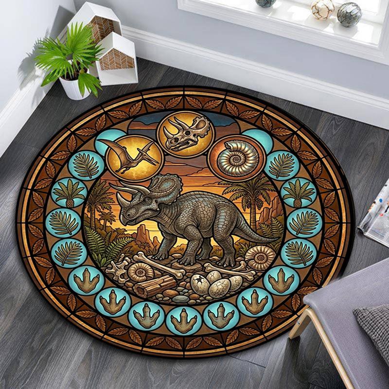 Prehistoric Glass Round Area Rug Under Office Chairs Bedroom Living Room Home Decor