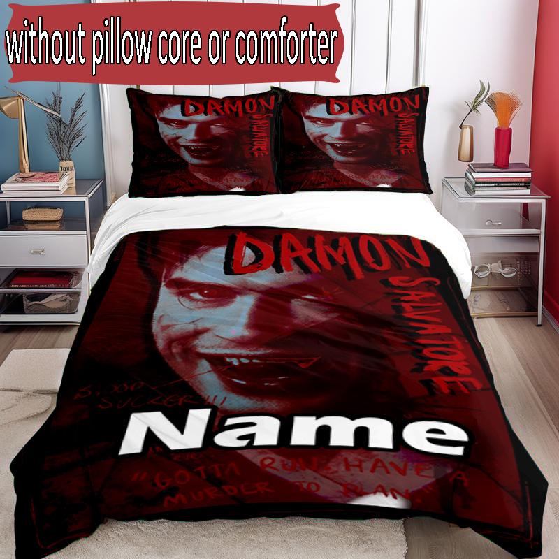 3pcs Duvet Cover Set (1*Duvet Cover + 2*Pillowcase, Without Core), Custom Name Damon Salvatore Pattern Bedding Set, Home Bedroom Decor Gift