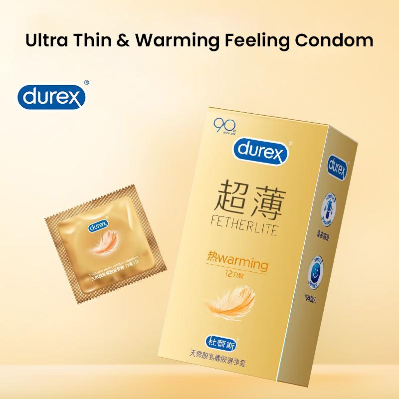Durex Fetherlite Warming Condom Thermal Ultra-thin 12Pcs/Box Lubricating Thermal Ultra-thin