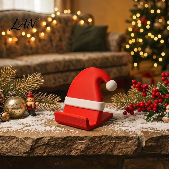 Holiday Theme Office Supplies 3D Printed Santa Hat Phone Stand, Christmas Desk Holder for Unique Phone, Creative Sturdy Cell Dock, Festive Decoration