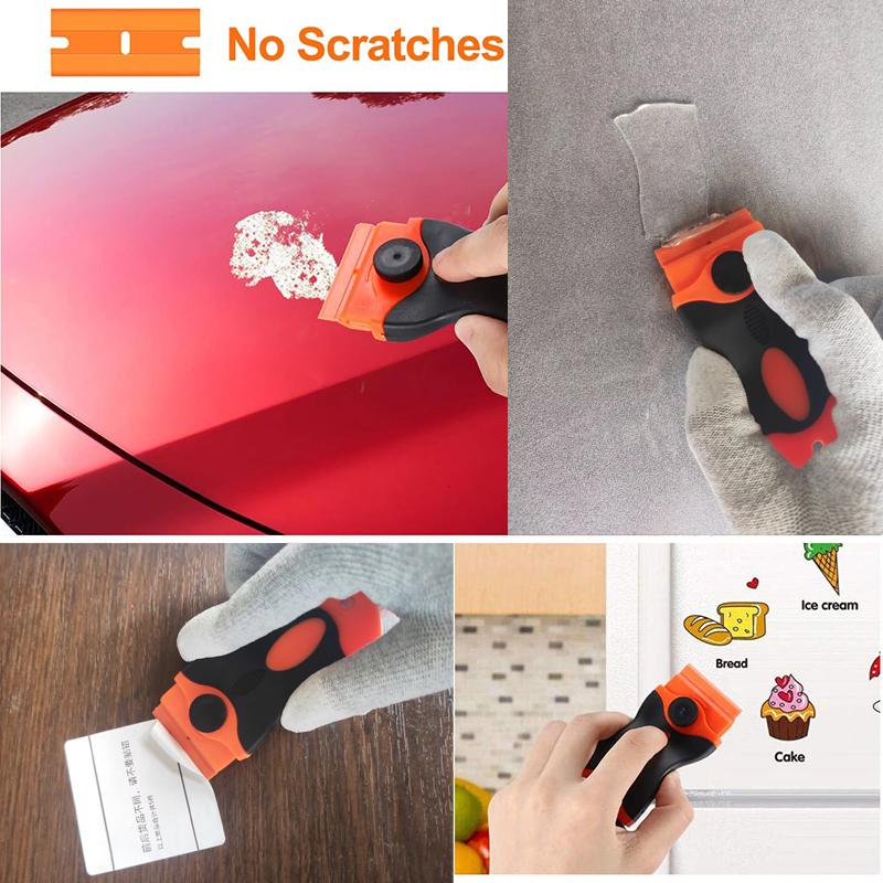 Plastic Scraper with 100/200 Plastic Blades Multipurpose Window Scraper Non-Scratch Scraper for Removing Stickers Decals Glue