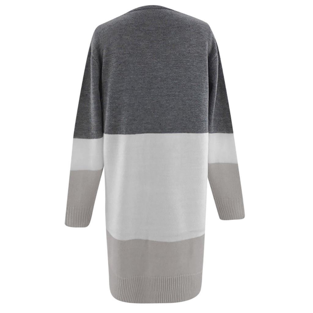 Женский многоцветный полосатый лоскутный модный кардиган с длинным рукавом