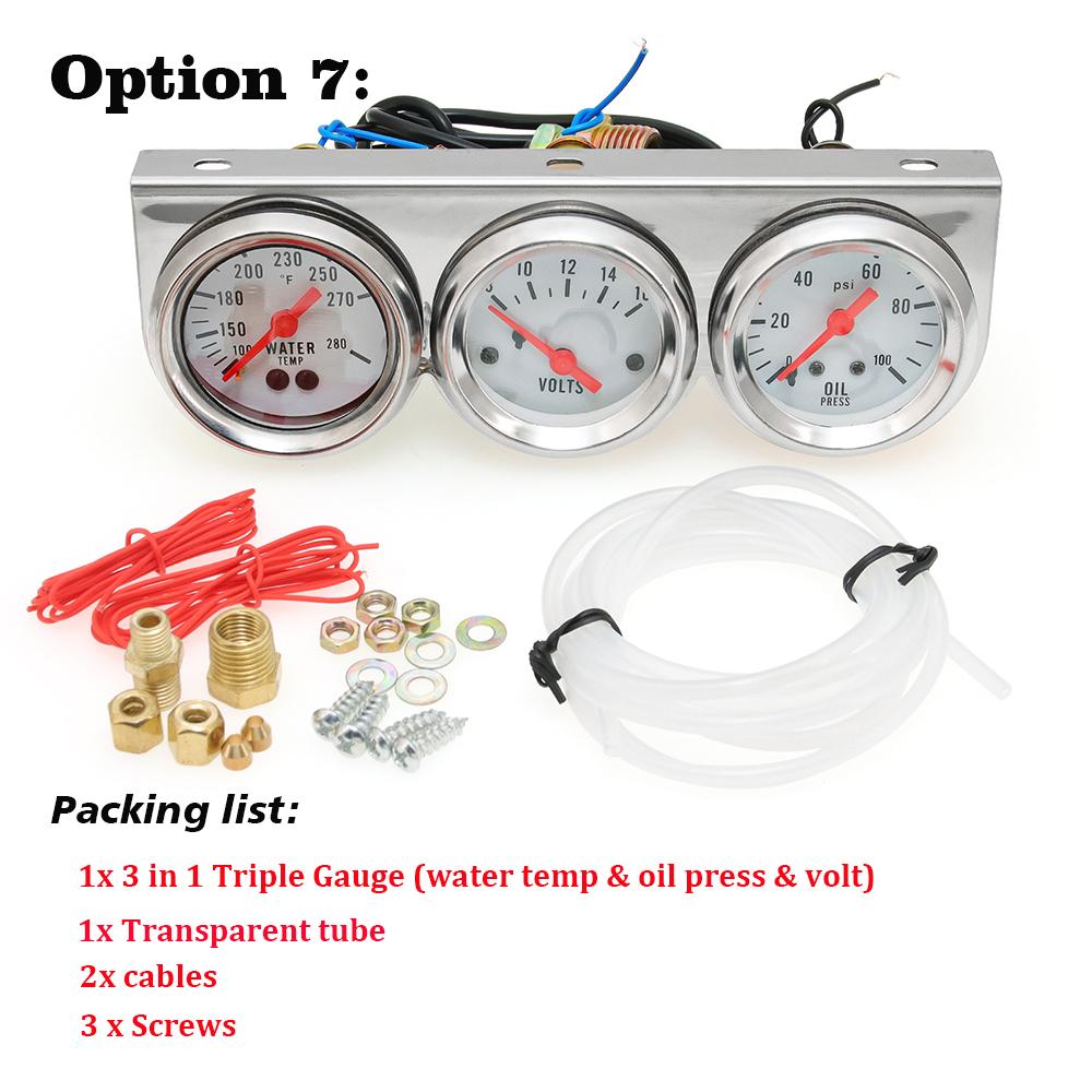 Oil Temp+Oil Pressure+Volt Meter 52mm 3 in 1 Car Modification Gauge Black/Chrome Bezel Face with Temp & Press Sensor Customized