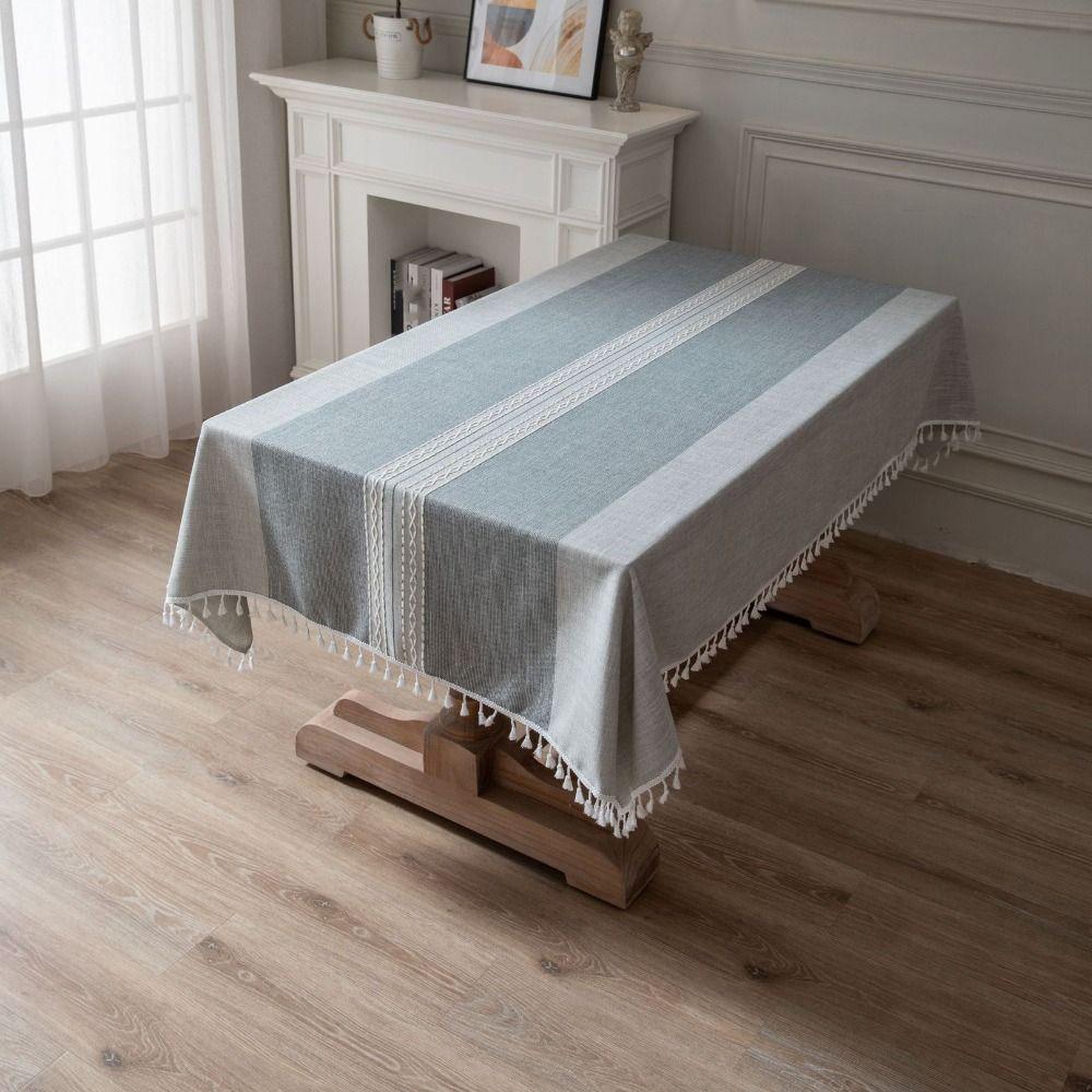 Tassel Edge Interweaving Grid Tablecloth French Rustic Washable Restaurant Tablecloth Rectangular Dust Cover Coffee Table Mat