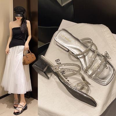 Красивые феи бабочки стразы 2025 лето новые квадратный корень крутые тапочки темперамент универсальные с юбкой феи стиль обувь