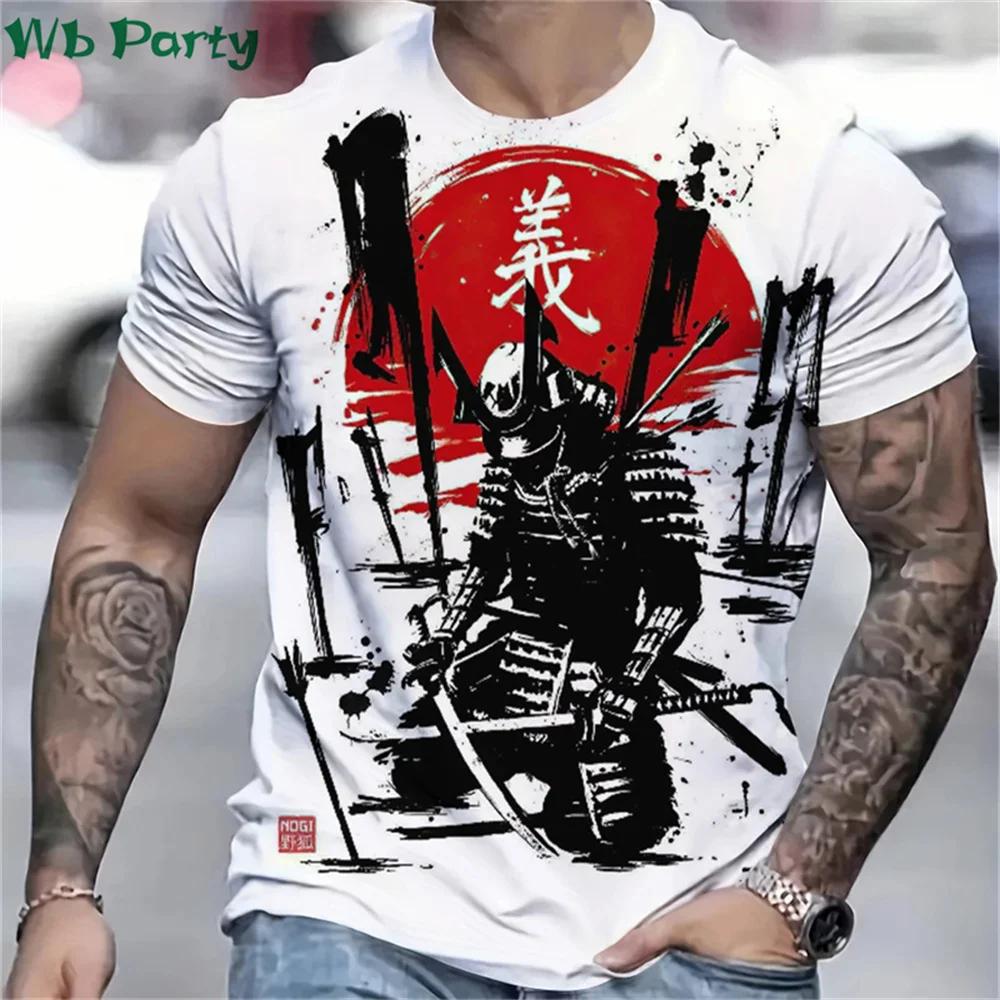 3D Printed Japan Samurai Pattern T-shirts Summer O-Neck Short Sleeve Loose Fashion Personality Street T-shirts